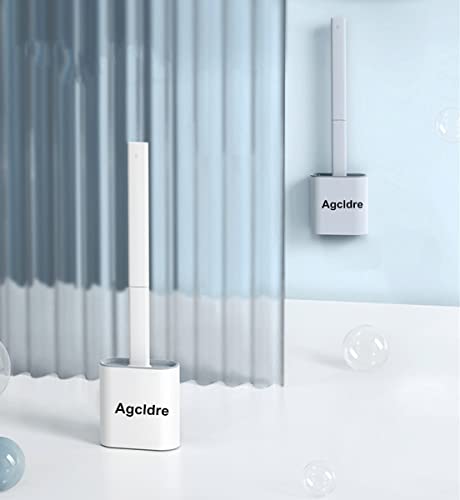 Image of Toilet Brush with Holder Silicone Toilet Brush and Cleaning Brush for Household Bathroom Toliet Brush Set (White,Gray)