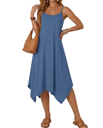 Image of AUSELILY Women's Summer Dresses 2026 Casual Sleeveless Spaghetti Strap Sundress Asymmetrical Midi Dress with Pockets