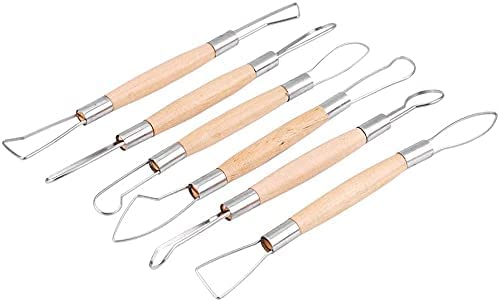 Levin 6 Pieces Clay Tools Double Ended Wooden Handle Ribbon Sculpting Tools for Pottery, Ceramics Sculpture, Wax Carving, Scraper Craft Modelling Tools-image-23