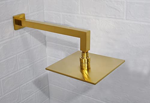 Aquaiaw Square Shower Arm And Anti-Scratch O-Ring Flange, 12 Inch, Solid Brass, Soldered 90 Degree, Both Soldered 1/2 Npt Tapered Threads, Brushed Gold, Wall Mount, Rainfall Shower Head Extension Arm #TOP2