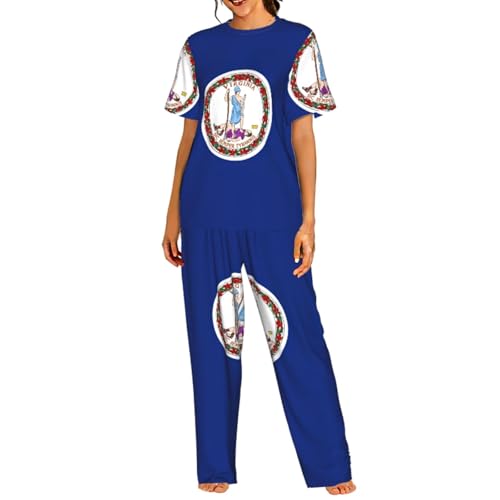 Pyjama femme drapeau de Virginie ensemble t-shirt short toutes saisons