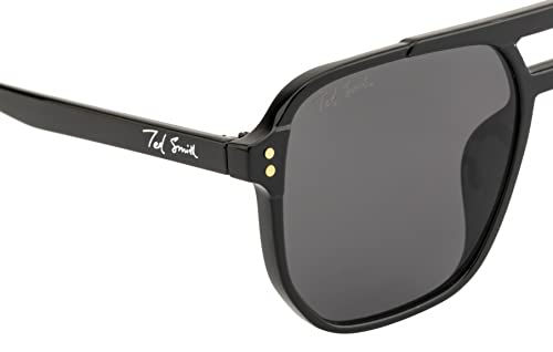 Image of Ted Smith Men's Women's UV Protection Grey Lens Black Pilot Sunglasses