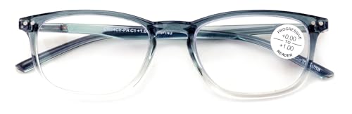 V.W.E. Lightweight Progressive Clear Bifocal Reading glasses - No Line or Bubble - Zero Power on Top Reader Translucent Slim (Blue 2.00 x)