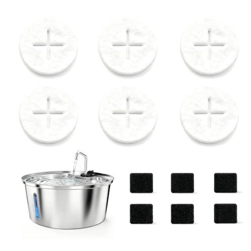 Image of Dog Water Fountain Filters, Pet Fountain Replacement Filters for WF02, White 6 Count (Pack of 1)