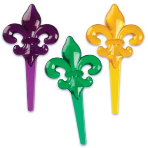 Transluscent Mardi Gras Fleur de Lis Picks - 24 pcs