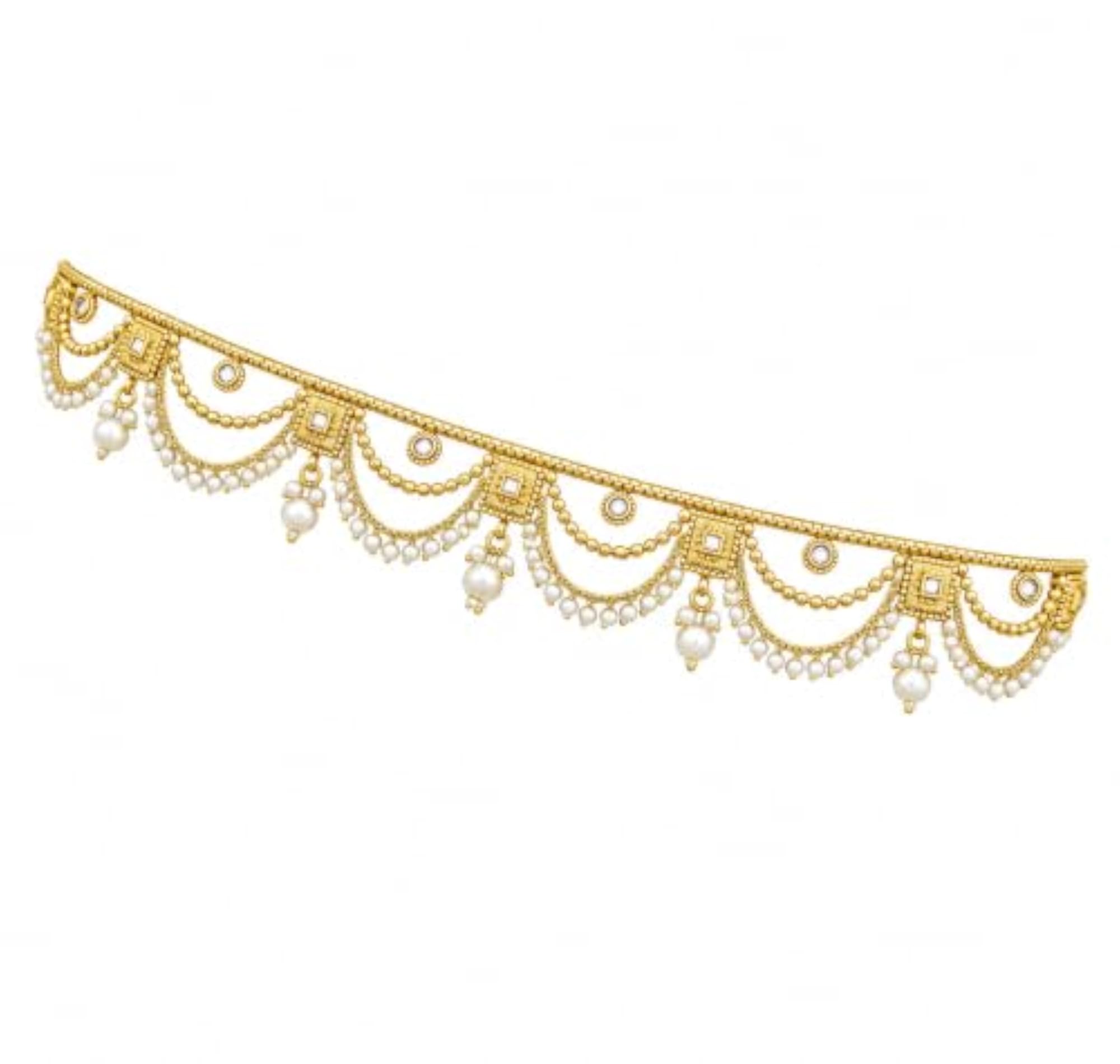 Women's Gold Plated 3 Layer White Pearls & Beads Hipchain