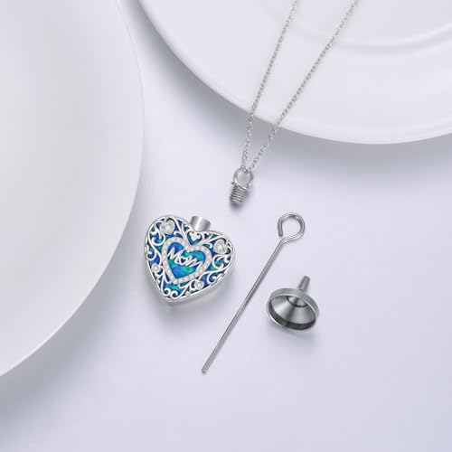 SOULMEET Parent Mother and Father Mom and Dad Urn Necklace for Ashes, Heart Opal Ashes Necklaces with Mom/Dad Engraved Keepsake Cremation Locket Jewelry for Loss Mommy Daddy3