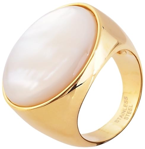 Acento anillo señoras XXL oro blanco perla piedra inoxidable Acento anillo señoras XXL oro blanco perla piedra inoxidable