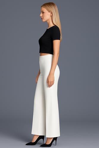 Image of SWADESI STUFF Women's High Waisted Bell Bottom Pants | Retro Wide Leg Trousers | Stretchy Flared Palazzo Pants for Office, Casual Wear & Party