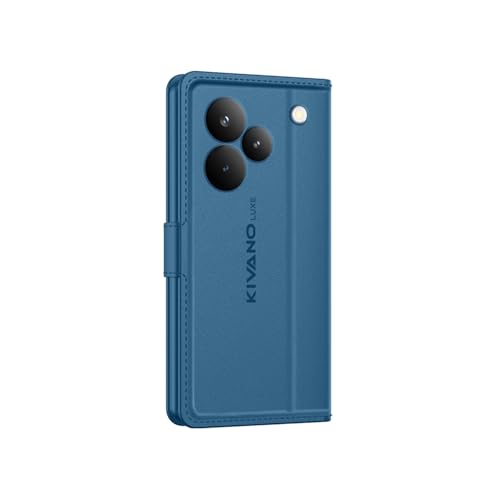 Image of KIVANO LUXE Compatible for Realme P4 Pro 5G Luxury Handmade Leather Magnetic Flip Folio Case | Card Holder & Kickstand | Slim Protective Cover | Unisex - Blue