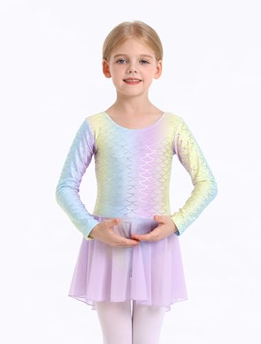 MdnMd Toddler Girls Long Sleeve Ballet Leotards Dresses Dance Skirt Ballerina Tutu Outfits3