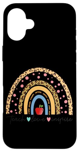 Custodia per iPhone 16 Plus Teacher Life Love Inspire Leopard Rainbow