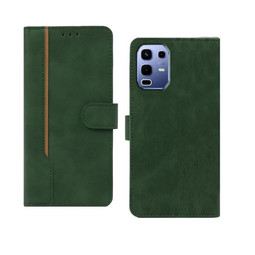 Image of amazon basics Infinix Note 50s 5G Flip Cover | Card Pockets Wallet & Stand | Flip Cover for Infinix Note 50s 5G (Green with Beige Strip)