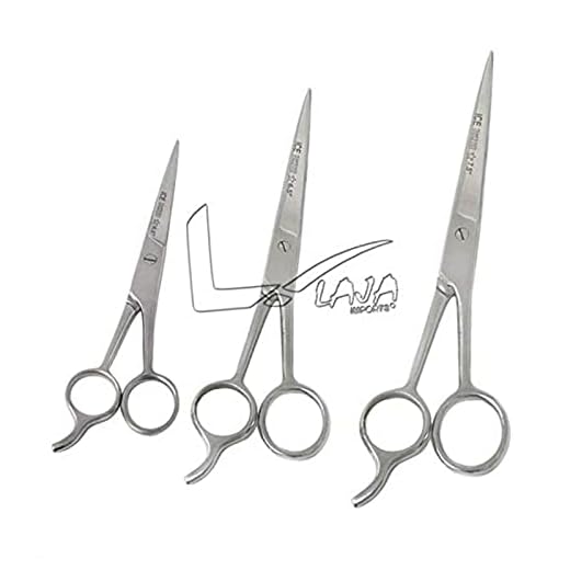 Laja Imports 3 Pairs Ice Tempered Stainless Steel Styling Hair Cutting Scissors Barber Trimming Shears 4.5" 6.5" 7.5" for Educational Use
