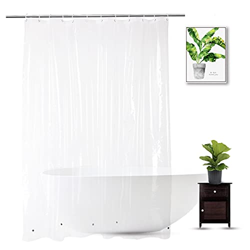 WellColor Clear Shower Curtain Liner 72 x 75 inch, PEVA Heavy Duty Shower Liner with 3 Weights, Transparent, 100% Waterproof