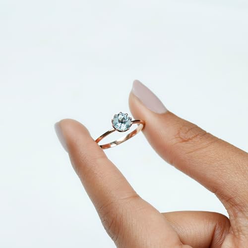 Certified 6 MM Aquamarine Round Engagement Ring for Women, AAA Quality, Natural Aquamarine Solitaire Ring3