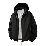 Genérico Cazadora Invierno Hombre Impermeable Forro Polar Casual Chaqueta de Borrego Termico Parka Con Capucha y Cremallera Ligera Chubasquero Running Abrigo Tactica Cortavientos Negro XL