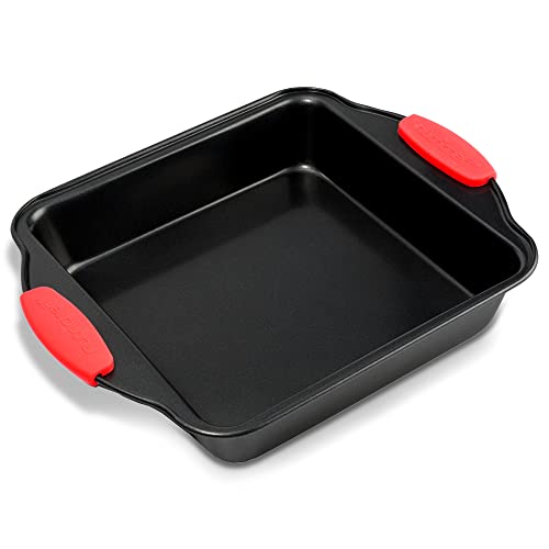 Quadratische Antihaft-Kuchenform, Deluxe-graue Karbonstahlpfanne mit roten Silikongriffen, zum Kochen und Backen von Kuchen, Muffins und mehr, kompatibel mit Modell NCSBS10S, NCSBS8S, NCSBS6S Cover