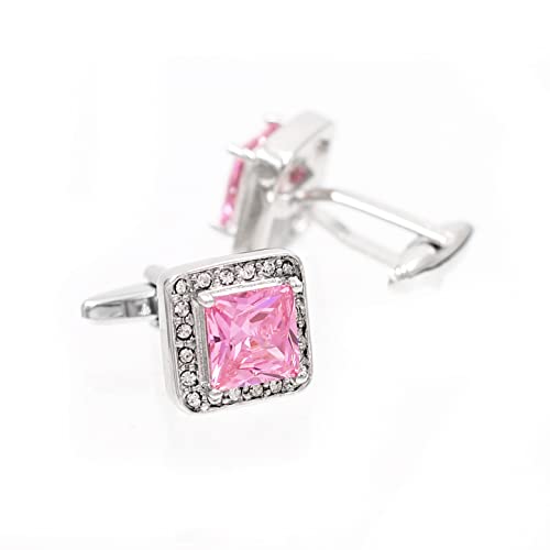 Rose Pink Crystal Cufflinks Silver Tone Crystal Gem Stone Cuff Links Yw20P #TOP6