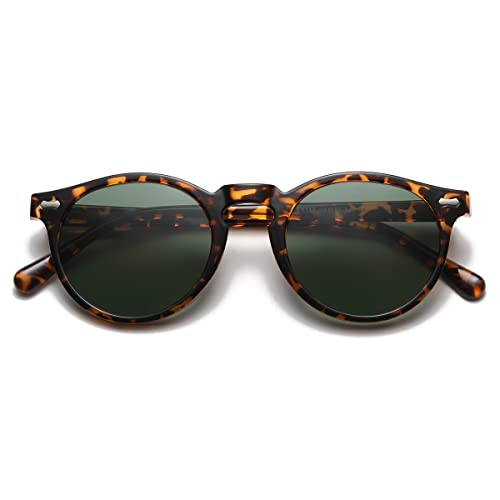 Gleyemor Vintage Polarized Sunglasses For Men Uv400 Protection Retro Round Sunglasses Hand-Crafted Acetate Frame (Tortoise Frame/Green Lens) #TOP1