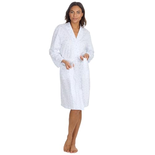 GM Apparel Women’s Kimono Dressing Gown | 100% Jersey Soft Cotton Long Sleeve Robe | Ladies Nightgown Bathrobe with Pockets (UK- L, Blue Floral) - Image 5
