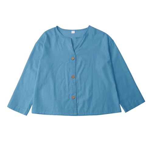 Girls Boys Cotton Linen Shirts Summer Beach Vacation Tops Button Down Blouses Teens Plain Casual Loose Fashion Trendy Clothes2