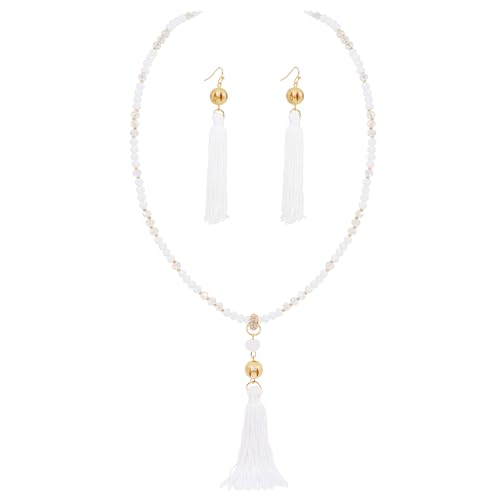BERYOHZ Long Beaded Strand Necklace with Tassel for Women Fashion Jewelry White, 33 inches(BN-0023-White)