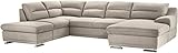 Mivano Wohnlandschaft Coast / Große Schlafcouch in U-Form / Mit Bettfunktion und Stauraum / Ottomane links und Recamiere rechts / 334 x 88 x 217 / Mikrofaser: sand