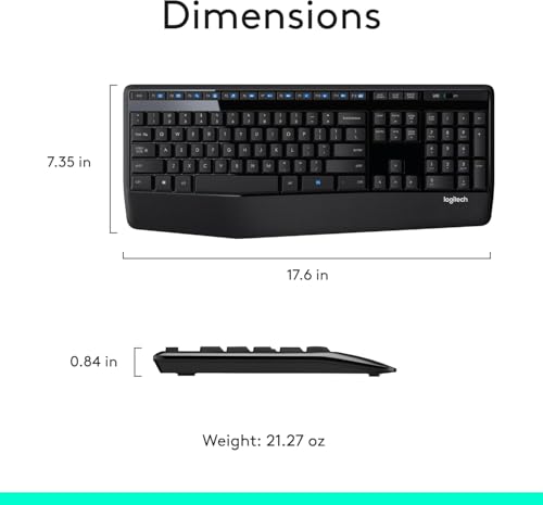 Logitech MK345 Wireless Combo Full-Sized Keyboard with Palm Rest and Comfortable Right-Handed Mouse, 2.4 GHz Wireless USB Receiver, Compatible with PC, Laptop - Black view 2