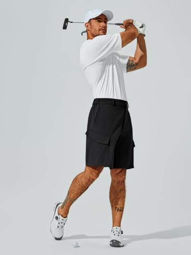 Runcati Mens 9" Golf Shorts Quick Dry Stretch Lightweight Elastic Waist Work Hiking Summer Dress Shorts with 4 Pockets Black — view 4