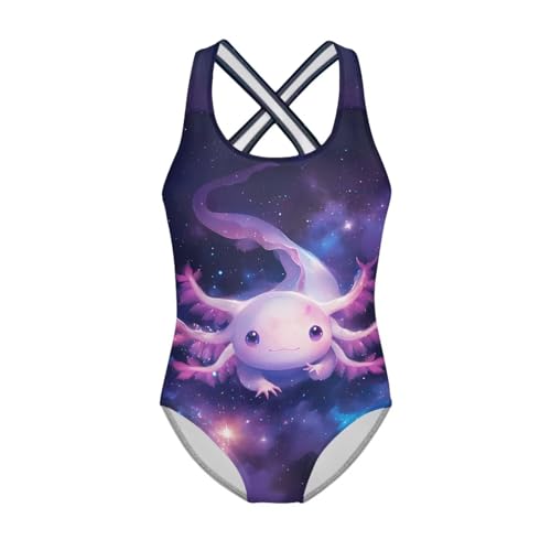 Image of Girls One Piece Swimsuits Axolotl Cross Back Swimwear Beach Summer Quick Dry Beach Bathing Suit