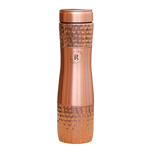 Image of Pure Copper Water Bottle - 1L Hand Made | Hammered Pattern Bottle With Leak-Proof Lid | Ayurvedic Bottle For Health Benefits | Non-Toxic Metal Made | Everyday Healthy Drinkware