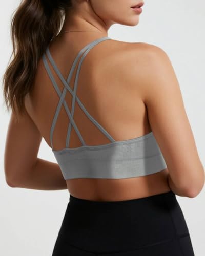 Image of VEQKING Seamless V-Neck Cross Back Women Sports Bra for Small Chest, 3 Pack | Made for A-C Cups, Spaghetti Straps, Removable Padded, Comfort Wireless for Low Impact Workout: Yoga, Lounging & Daily Wear