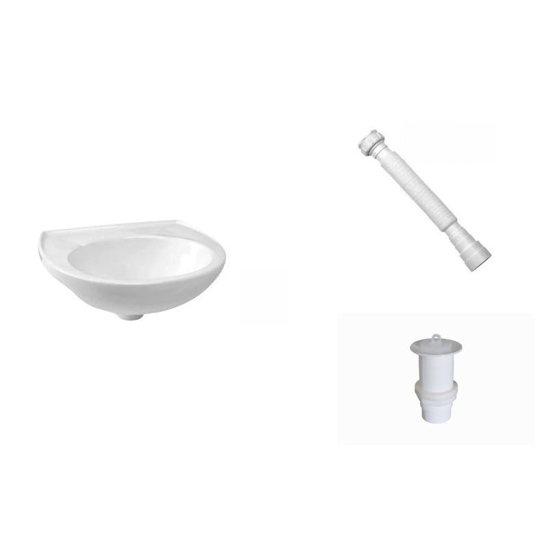 Lavatório Suspenso Branco 42x32cm em Louça (+Sifão+Válvula)