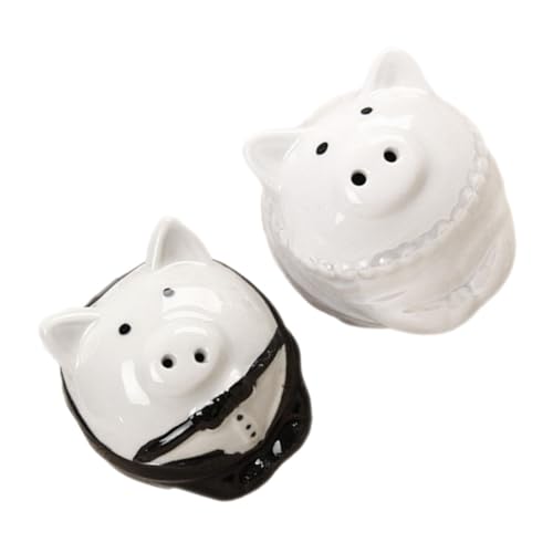 BRIGHTFUFU 1Pair Ceramic Cartoon Pig Spice Storage Jars Leak Pepper Shakers Cute Wedding Present for Kitchen Decor Pig Design