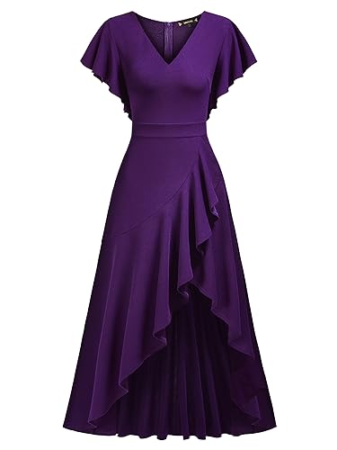 Image of Miusol Women's Formal V Neck Ruffle Split Evening Party Long Dress