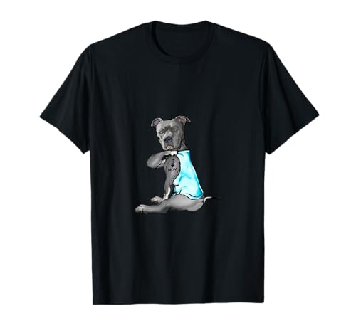 Regalos divertidos para mujer perro Pitbull I Love Mom tatuaje regalo Camiseta