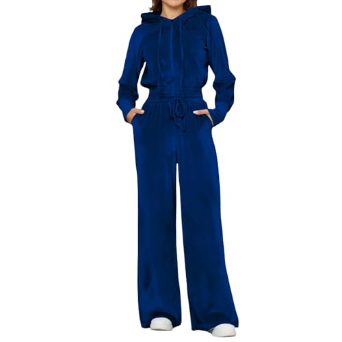 Cowyams Survêtement en velours pour femme - Mode - Loisirs - Élégant - Décontracté - 2 pièces - Veste à capuche et taille haute - Pantalon large - Doux...