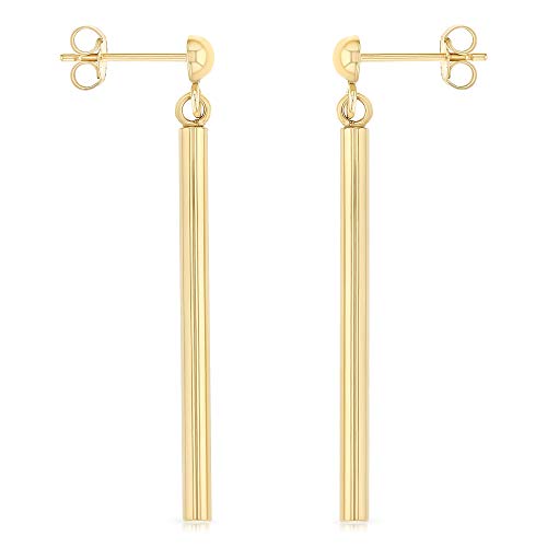 Ioka - 14K Gold Plain Round Long Stick Drop Line Bar Drop Hanging Push Back Earrings | Minimalist Modern Dangle Earrings2