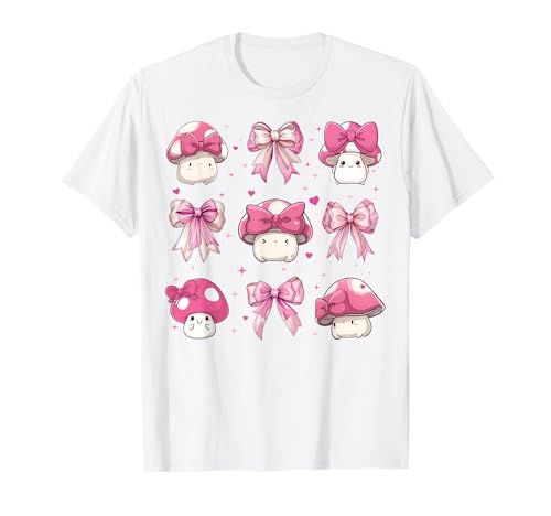 Mushroom Cute Cottagecore Aesthetic Girl Coquette Bow Pink T-Shirt