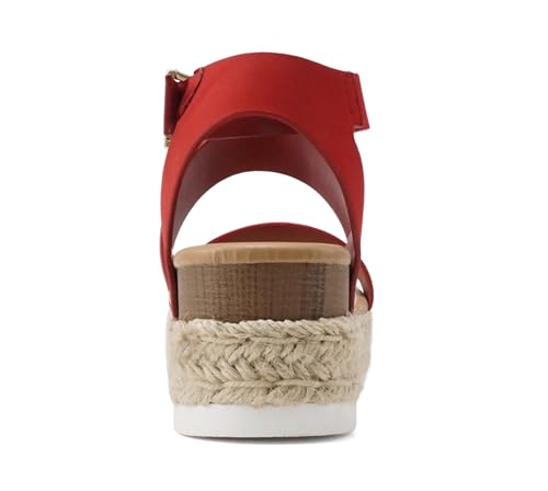 Image of Soda Top Shoe Bryce Open Toe Buckle Ankle Strap Espadrilles Flatform Wedge Casual Sanda