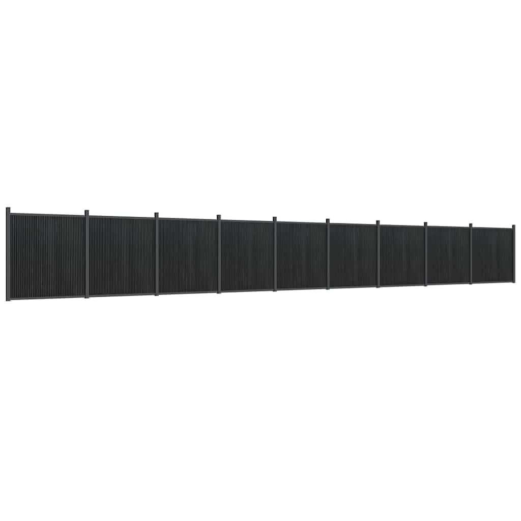 Grey WPC Fence Panel 1564x186 cm Garden Privacy Screen, Aluminium Frame Weather Resistant Slatted Fence for Outdoor Security Barrier Backyard Enclosure