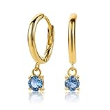 Orovi Pendientes Mujer Plata 925 Chapados Oro de 18 Quilates, Aros de Plata con Espinela, Pendientes Colgantes, Aros Dorados, Joyería Hipoalergénica, Se incluye Estuche Joyería