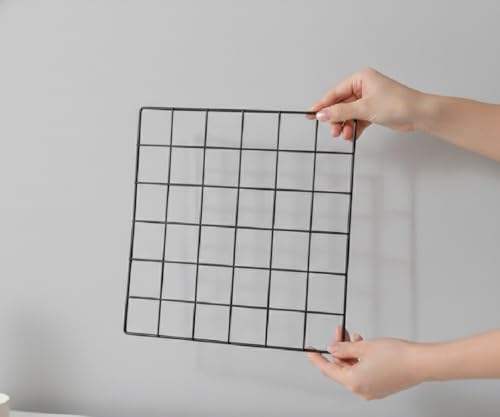 Image of Metal Grid Wall Panel, Photo Display Board with Clips, Black Square Mesh Frame, (BLACK, 30 X 30 Cm (Pack of 01))