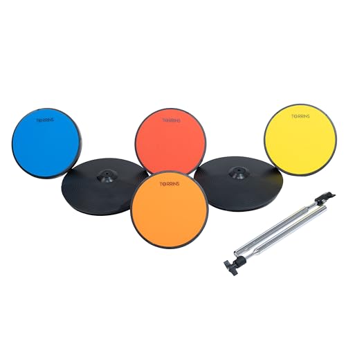 Image of Silent Practice Drum Kit - Plus with Protective Edge Guards | 4 Color-Coded Mute Pads, Muted Hi-Hat & Cymbal | Includes Kick Pad, Pedal & Drum Rack | Drum Set for Beginners & Home Practice