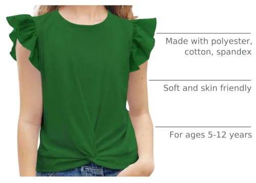 Image of Arshiner Girls Shirt - Short-Sleeve Twist Front T-Shirt for Girls with Cute Flying Sleeves - Summer Blouse Tunic Tee Tops
