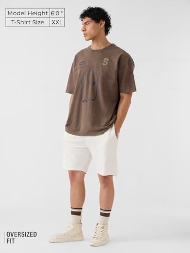 Image of The Souled Store Mr. Soul Men and Boys Short Sleeve Round Neck Purple Graphic Printed Cotton Oversized T-Shirts