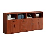 ZMHPLKH File Cabinet with Lock for Home Office Wood Lateral Filing Cabinet with Door Printer Stand with Open Shelves for Study Room Small Space Red-B L94.5×w15.7×h47.2in