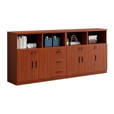 ZMHPLKH File Cabinet with Lock for Home Office Wood Lateral Filing Cabinet with Door Printer Stand with Open Shelves for Study Room Small Space Red-B L94.5×w15.7×h47.2in