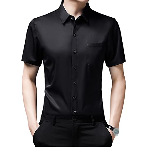 Chemise d'été homme manches courtes noir XXL en coton léger